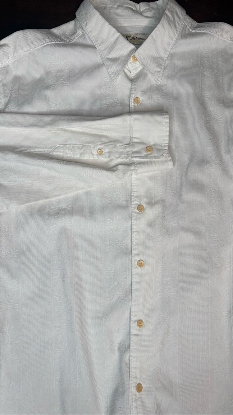 Tommy Bahama White Tropical Embroidered Button Front Shirt Men's XL Long Sleeve